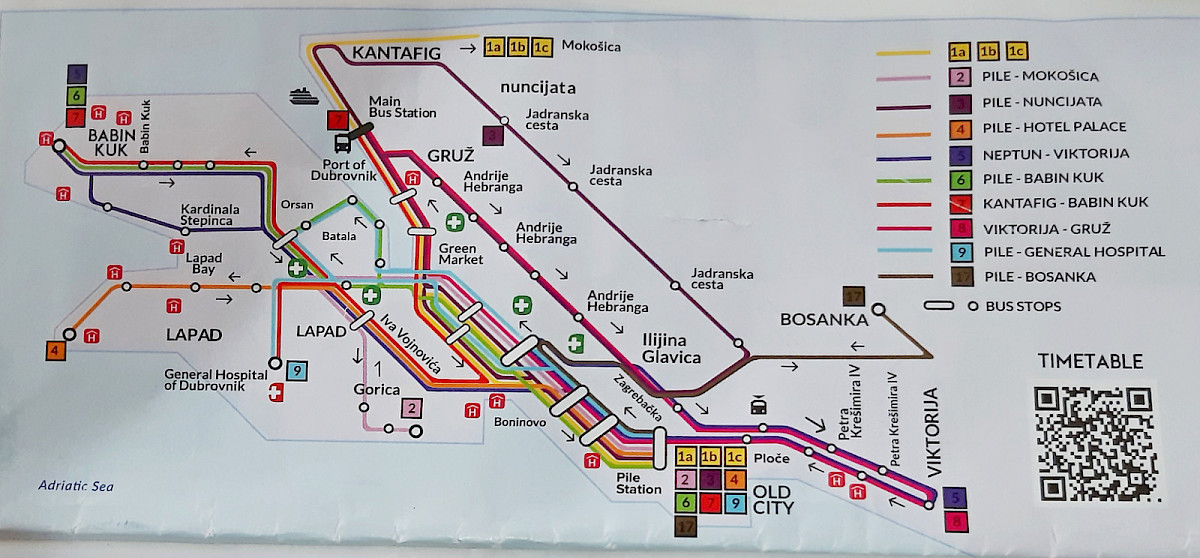 plan des lignes de bus de Dubrovnik